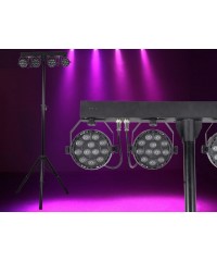 Light Emotion VIVIDBAR Instant Light Show using 4 x Compact 12x3W RGB washes on stand. Controlled by IR remote
